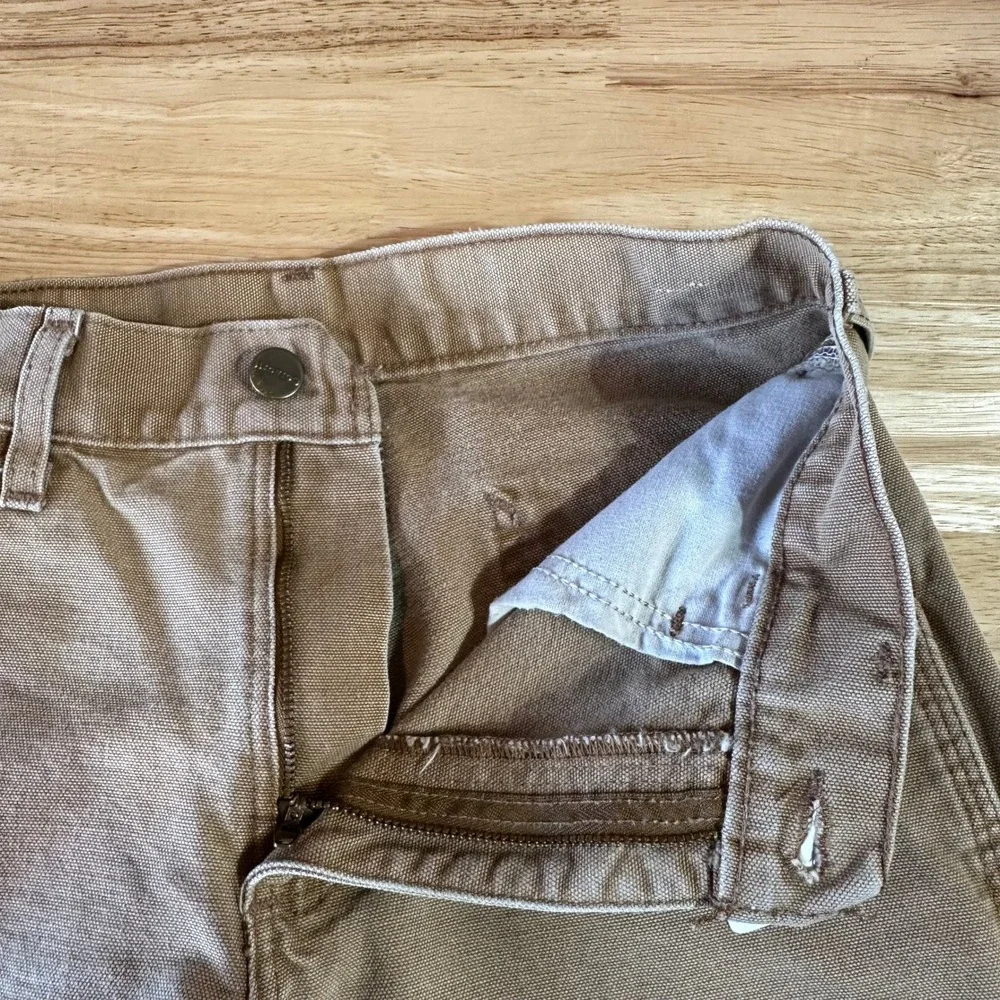 Carhartt Carpenter Pants Brown Canvas adjustable waist Boys 12 (26x25.5)